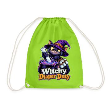 Witchy Diaper Duty Hexenkatze Halloween Papa - Turnbeutel - Neongrün - Vorne