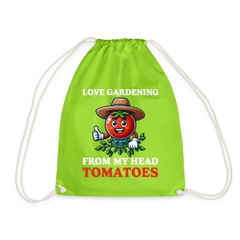 Love Gardening From My Head Tomaten-Wortspiel - Turnbeutel - Neongrün - Vorne