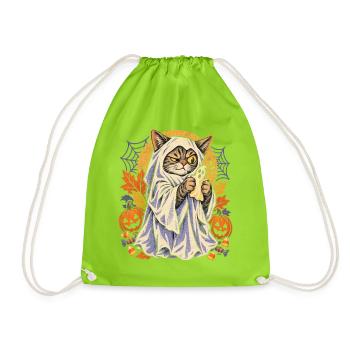 Halloween Katze im Geisterkostüm verspielte Spuk - Turnbeutel - Neongrün - Vorne