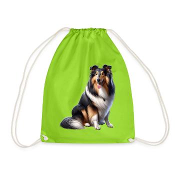 Langhaar Collie Collie - Turnbeutel - Neongrün - Vorne