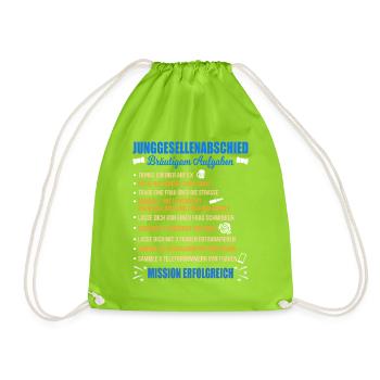 Junggesellenabschied Aufgaben Bräutigam Checkliste - Turnbeutel - Neongrün - Vorne