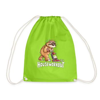 Houseworkout Faultier Staubsauger Hausarbeit Humor - Turnbeutel - Neongrün - Vorne