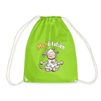 Muhditation Kuh Yoga Meditation Wortspiel Humor - Turnbeutel - Neongrün - Vorne