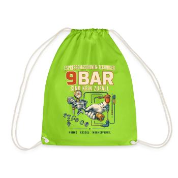 9BAR Espresso Technik Motiv - Turnbeutel - Neongrün - Vorne