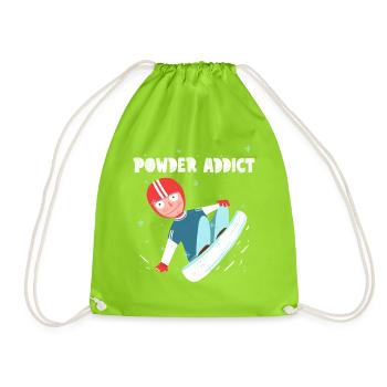 Powder Addict - Lustiger Snowboarder Retro Cartoon - Turnbeutel - Neongrün - Vorne