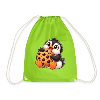 Süßer Pinguin Cartoon mit Keks Nachtisch - Turnbeutel - Neongrün - Vorne