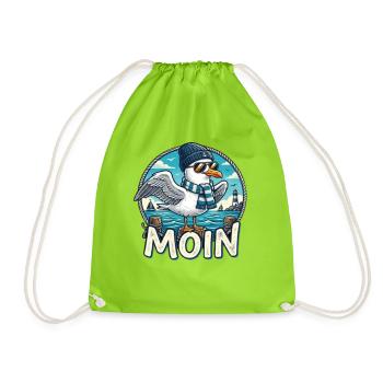 Moin Küsten-Seemöwe mit Schal & Mütze - Turnbeutel - Neongrün - Vorne