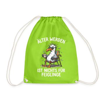 Älter Werden Nichts Für Feiglinge Möwe Kaffee - Turnbeutel - Neongrün - Vorne