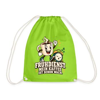 Frühdienst Kaffee Bereits Wach - Turnbeutel - Neongrün - Vorne