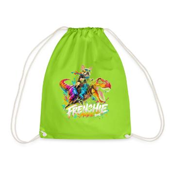 Frenchie Mode Mit Dino Raptor Hund - Turnbeutel - Neongrün - Vorne