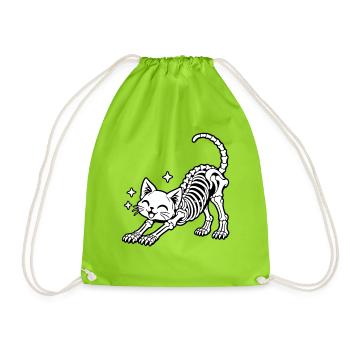 Fröhliche Skelettkatze Stretch - Turnbeutel - Neongrün - Vorne