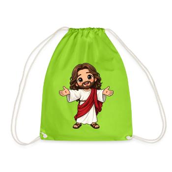 Jesus Kawaii Style – Süßes Glaubensmotiv - Turnbeutel - Neongrün - Vorne