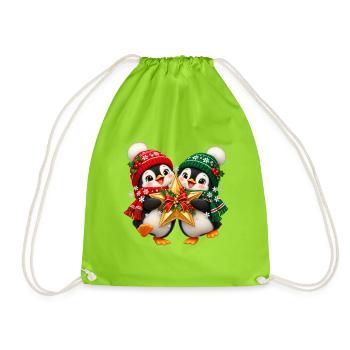 Zwei Pinguine Weihnachtstraum - Turnbeutel - Neongrün - Vorne