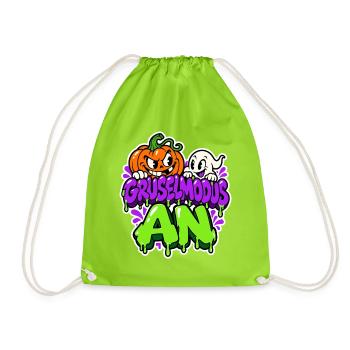 Gruselmodus An - Halloween Kürbis und Geist - Turnbeutel - Neongrün - Vorne