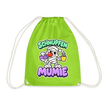 Schnupfen Mumie - Halloween mit Erkältung - Turnbeutel - Neongrün - Vorne