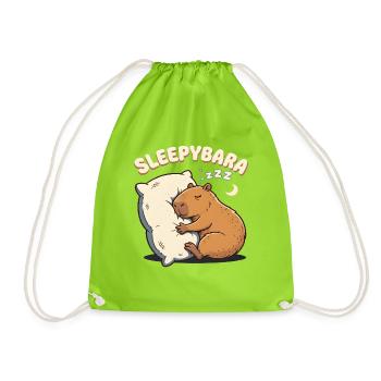 Sleepybara Capybara Umarmt Kissen Schlafmütze - Turnbeutel - Neongrün - Vorne