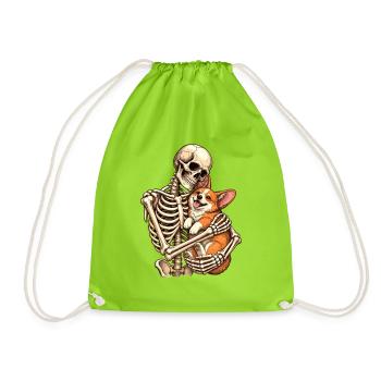 Skelett umarmt Corgi – Corgi Mama Corgi Papa - Turnbeutel - Neongrün - Vorne