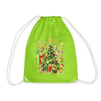 Weihnachtsbaum mit Engeln und Rentieren - Turnbeutel - Neongrün - Vorne