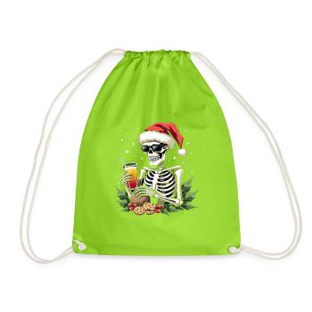 Skelett mit Santa Hut Cocktail - Turnbeutel - Neongrün - Vorne