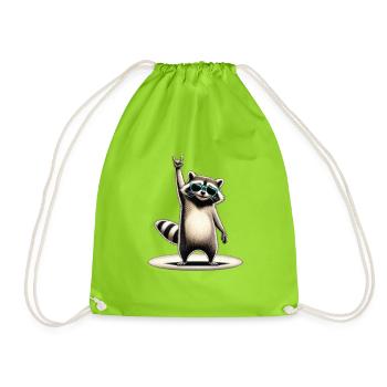 Raccoon Rocker mit Sonnenbrille - Turnbeutel - Neongrün - Vorne