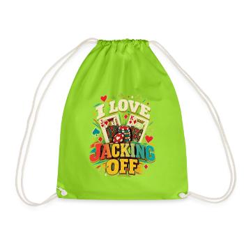  I Love Jacking Off Poker Karten und Spielkarten - Turnbeutel - Neongrün - Vorne