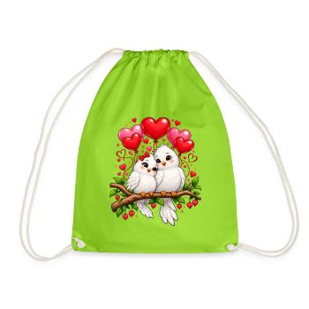 Süße Vögel Pärchen Liebe Valentinstag  - Turnbeutel - Neongrün - Vorne
