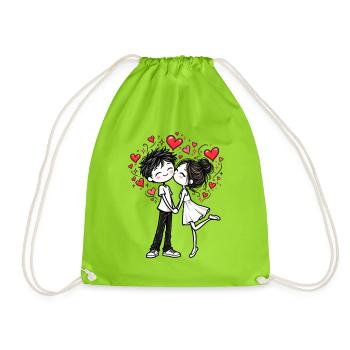 Pärchen Kuss Liebe Valentinstag Paar Geschenk - Turnbeutel - Neongrün - Vorne