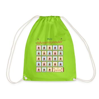 Adventskalender Schoki für Schulkinder - Turnbeutel - Neongrün - Vorne