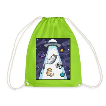 Katze UFO Entführung - Turnbeutel - Neongrün - Vorne