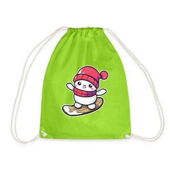 Cartoon Snowboard Schneemann - Turnbeutel - Neongrün - Vorne
