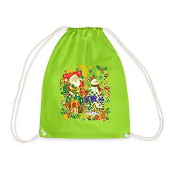 Festliche Weihnachtsszene mit Geschenken - Turnbeutel - Neongrün - Vorne