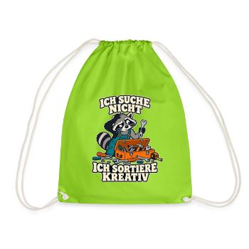 Waschbär – Ich suche nicht, ich sortiere kreativ - Turnbeutel - Neongrün - Vorne