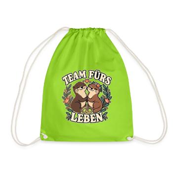 Team fürs Leben – Otter Hochzeit Paar - Turnbeutel - Neongrün - Vorne