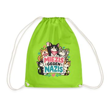 Miezis gegen Nazis – Katzenhalter gegen Rechts - Turnbeutel - Neongrün - Vorne