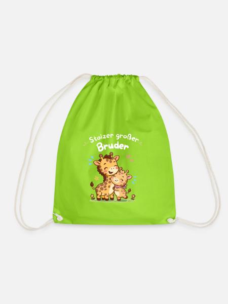 Stolzer großer Bruder Giraffe – Kleine Schwester - Turnbeutel - Neongrün