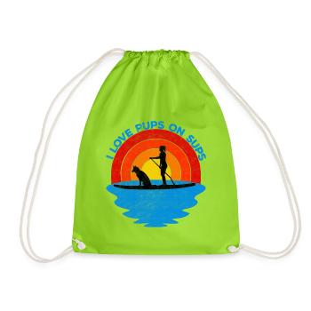 J'adore les chiots sur les SUP pour les pagayeurs debout avec des chiens - Sac de sport léger - vert néon - Devant