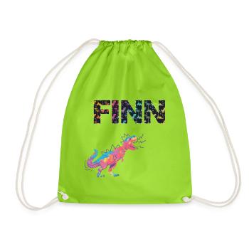 FINN - Schöner Jungen Name mit Dinosaurier - Turnbeutel - Neongrün - Vorne