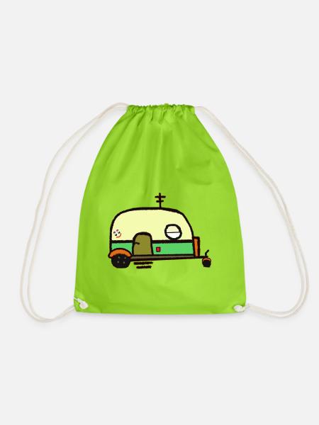Caravan Motorhome Trailer Holiday Camping Tour - Drawstring Bag - neon green