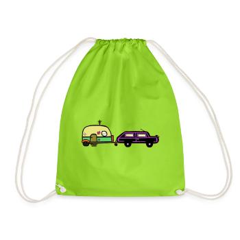 Ferien Reise Camping Wohnwagen Wohnmobil Auto - Turnbeutel - Neongrün - Vorne
