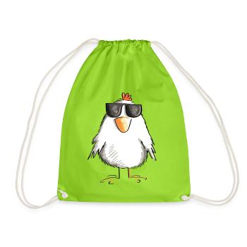 Chicken with cool sunglasses - rooster - goose - Drawstring Bag - neon green - Front
