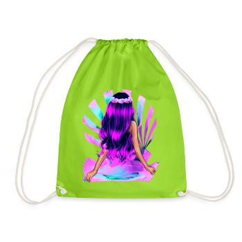 Fleur Enfant Noir-Rose Cheveux Rose Fille Violet - Sac de sport léger - vert néon - Devant