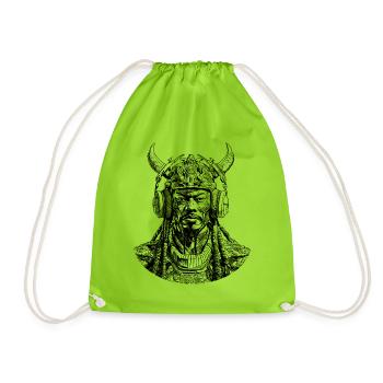 Samurai Style & Music: Stylish Shirt & Rhythm - Drawstring Bag - neon green - Front