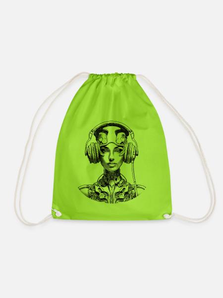 Cooles Sci-Fi Cyborg Porträt-Shirt für Musikfans - Turnbeutel - Neongrün