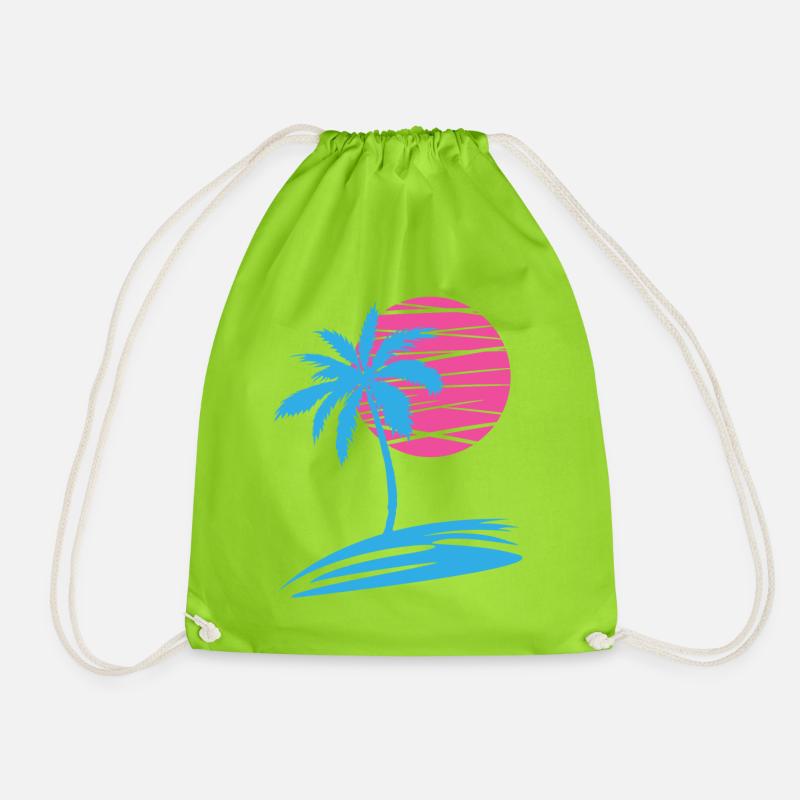 SUMMER PALM TREE IN FRONT OF SUN - Drawstring Bag - neon green