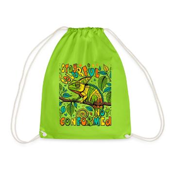 Unique Chameleon Shirt: Show Color - Drawstring Bag - neon green - Front