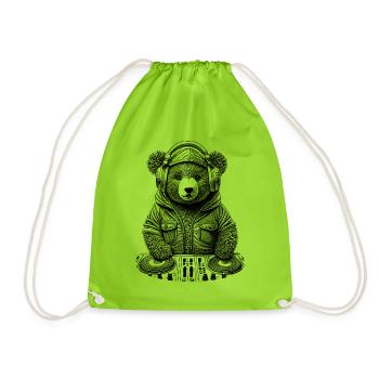Teddybär an den Decks – Perfektes Shirt für Partys - Turnbeutel - Neongrün - Vorne