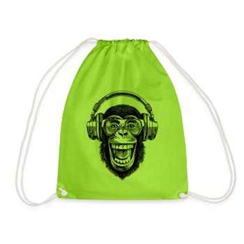 Cooles Schimpansen-Shirt für Vinyl-Fans - Turnbeutel - Neongrün - Vorne