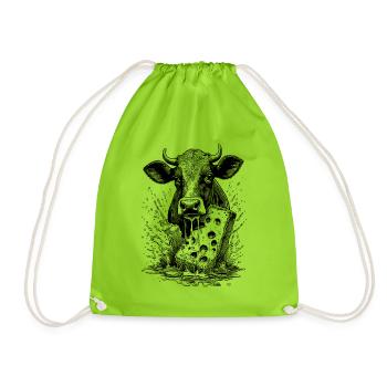Party shirt: Cow meets melting raclette cheese - Drawstring Bag - neon green - Front