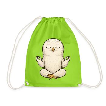 Relaxed Snowy Owl Yoga Meditation Relax Chill - Drawstring Bag - neon green - Front