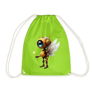 Steampunk Winged Robot - Drawstring Bag - neon green - Front